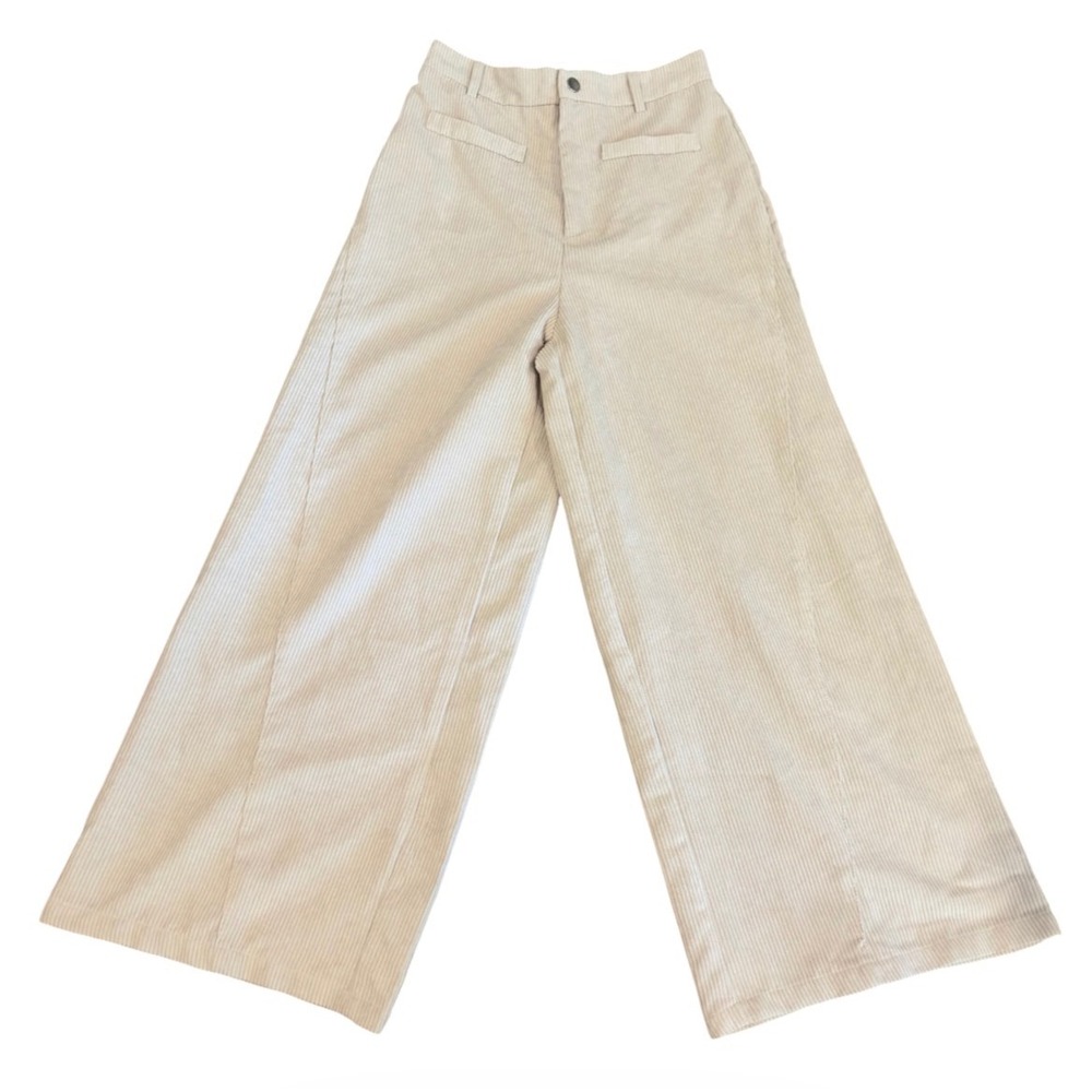 SHEIN Women Cream Corduroy Wide Leg High Rise Pants Size M JIT24217368